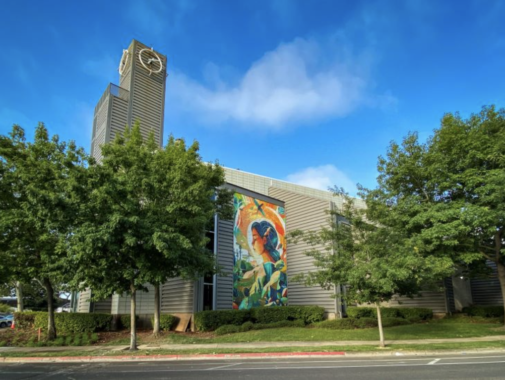 Mural of mother nature at the UC Davis Health campus.