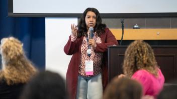 Attendee from Women in Technology meetup speaking