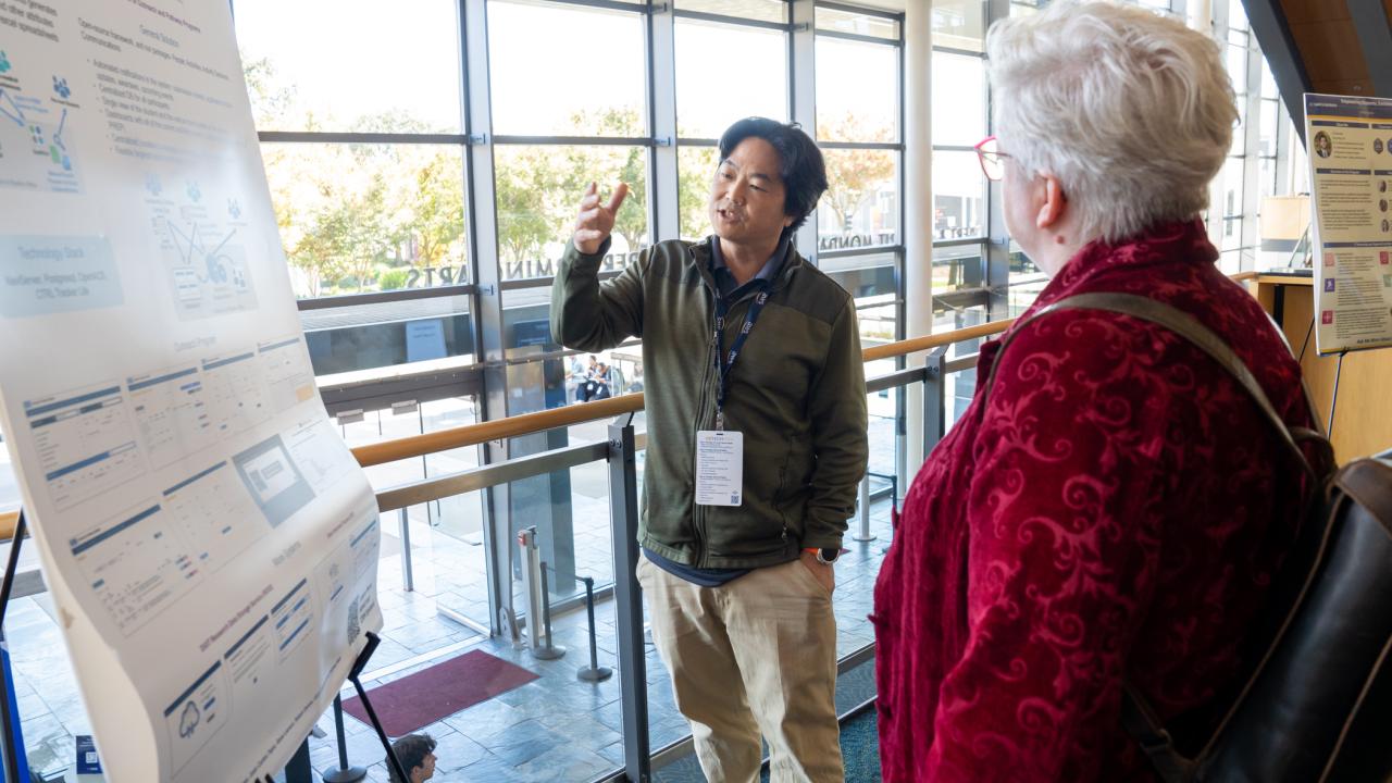 UC Tech poster presenter speaking on their poster presentation