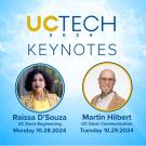 Blue and white banner with profile pictures of UC Tech 2024 keynote speakers